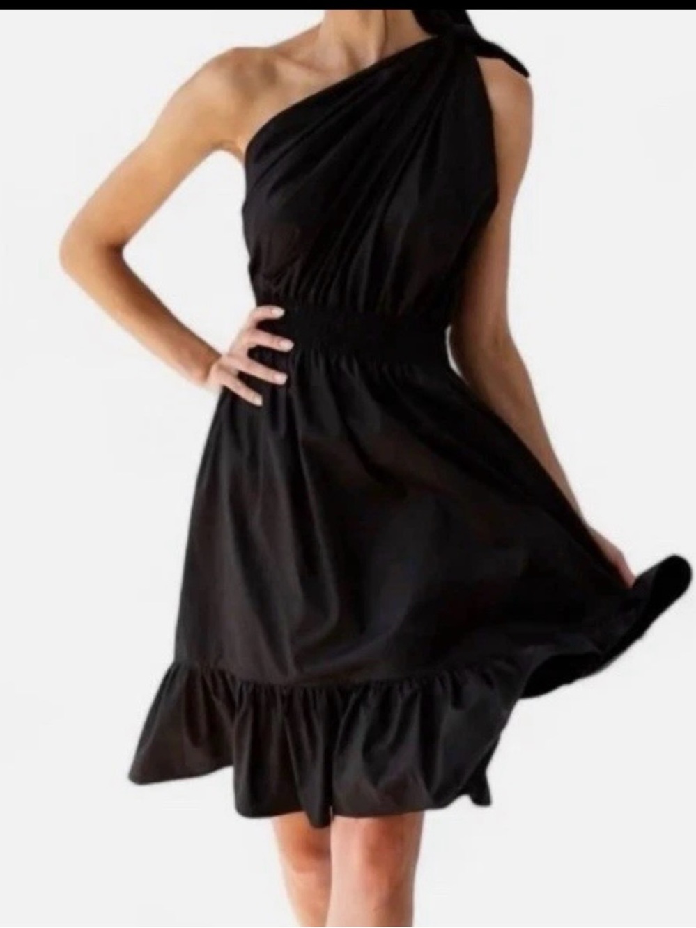 MONICA NERA One-Shoulder Black Ruffled Hem Dress originally $296. New with tags